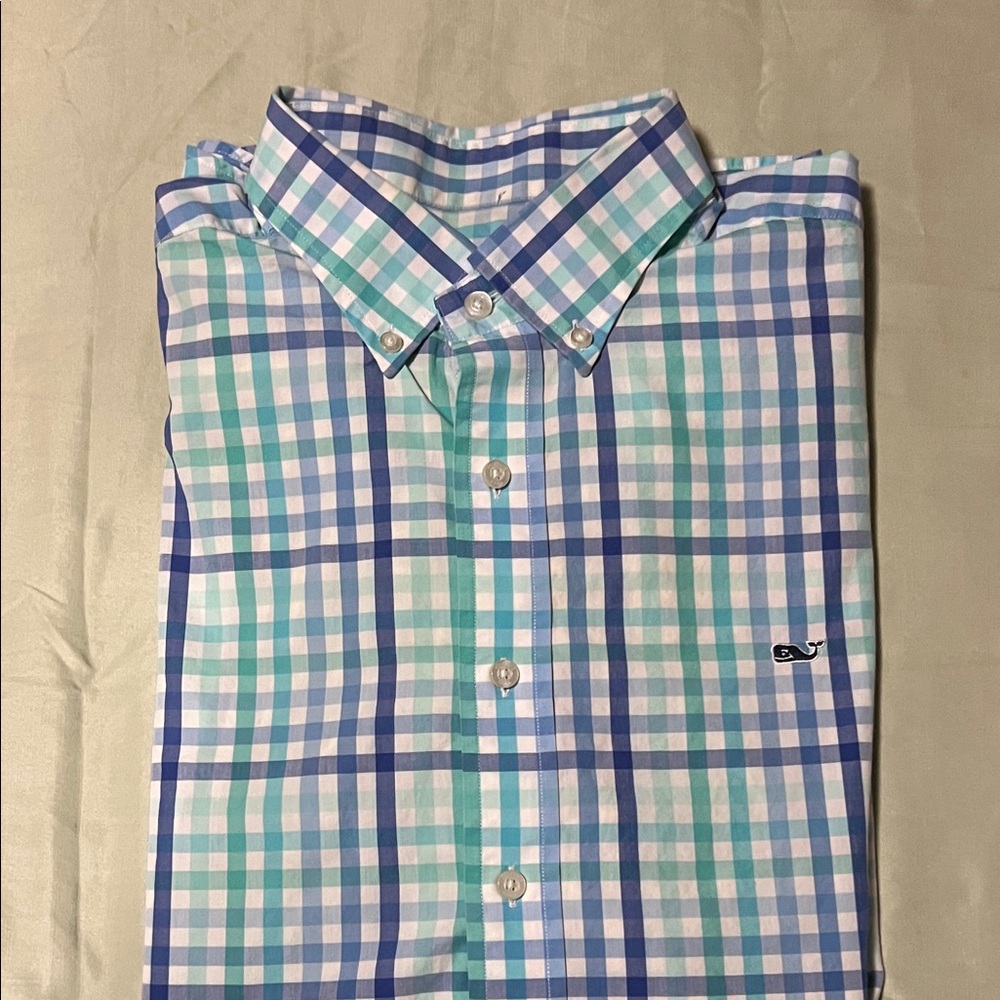 Vineyard Vines Blue and Green Plaid Shirt